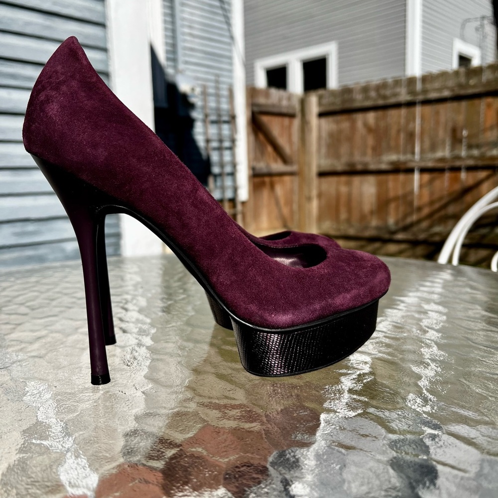 Suede METALLIC snake purple Guess Marciano y2k platform pump 7.5 stiletto heels